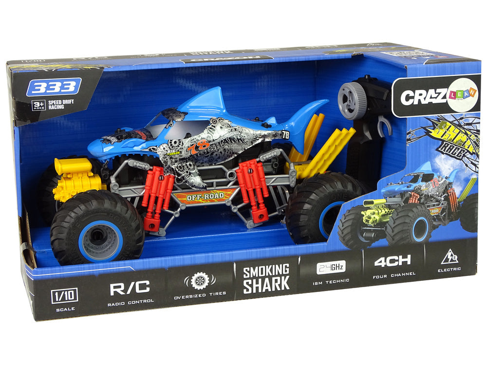 Nuotoliniu būdu valdomas visureigis „Shark“ 1:10 2.4G mėlynas, 15 km/h, su garais
