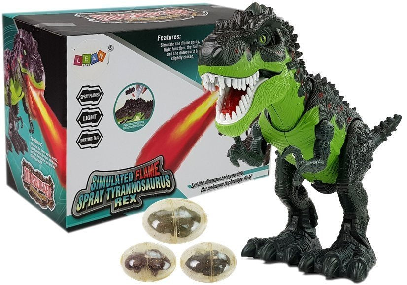 Baterinis dinozauras, dedantis kiaušinius, su garais, šviesa ir garsu (žalias)