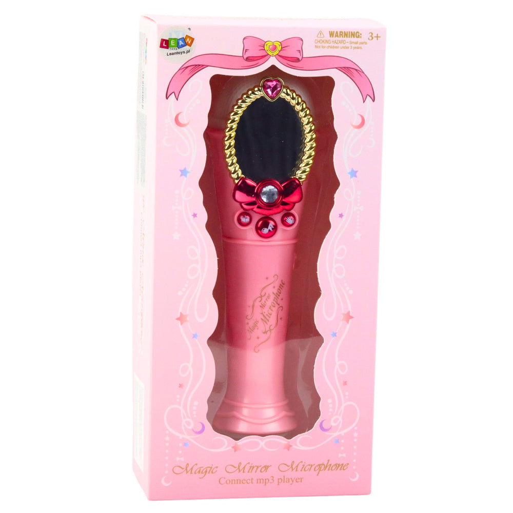 Magiškas veidrodis su mikrofonu, USB, MP3, šviesomis ir garsais, rožinis