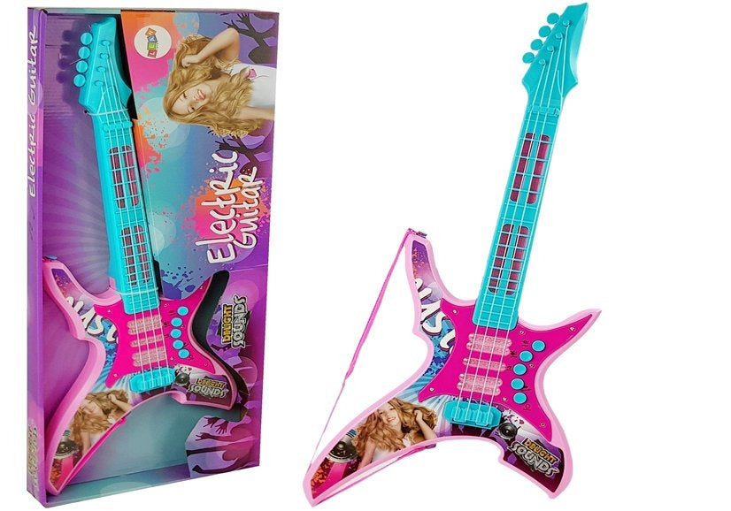 Elektrinė gitara su šviesomis ir garsais, rožinė, 62 cm