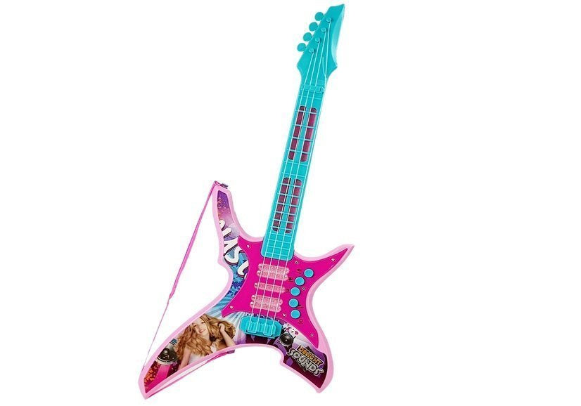 Elektrinė gitara su šviesomis ir garsais, rožinė, 62 cm