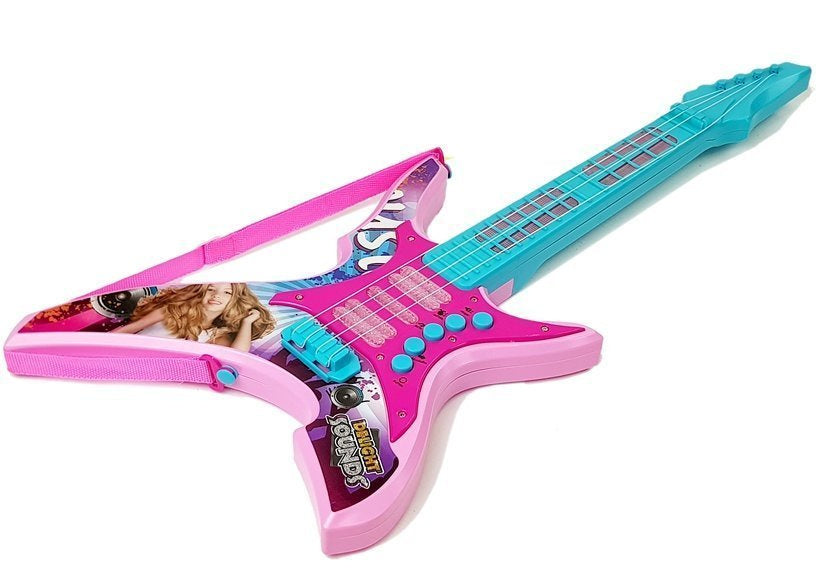 Elektrinė gitara su šviesomis ir garsais, rožinė, 62 cm