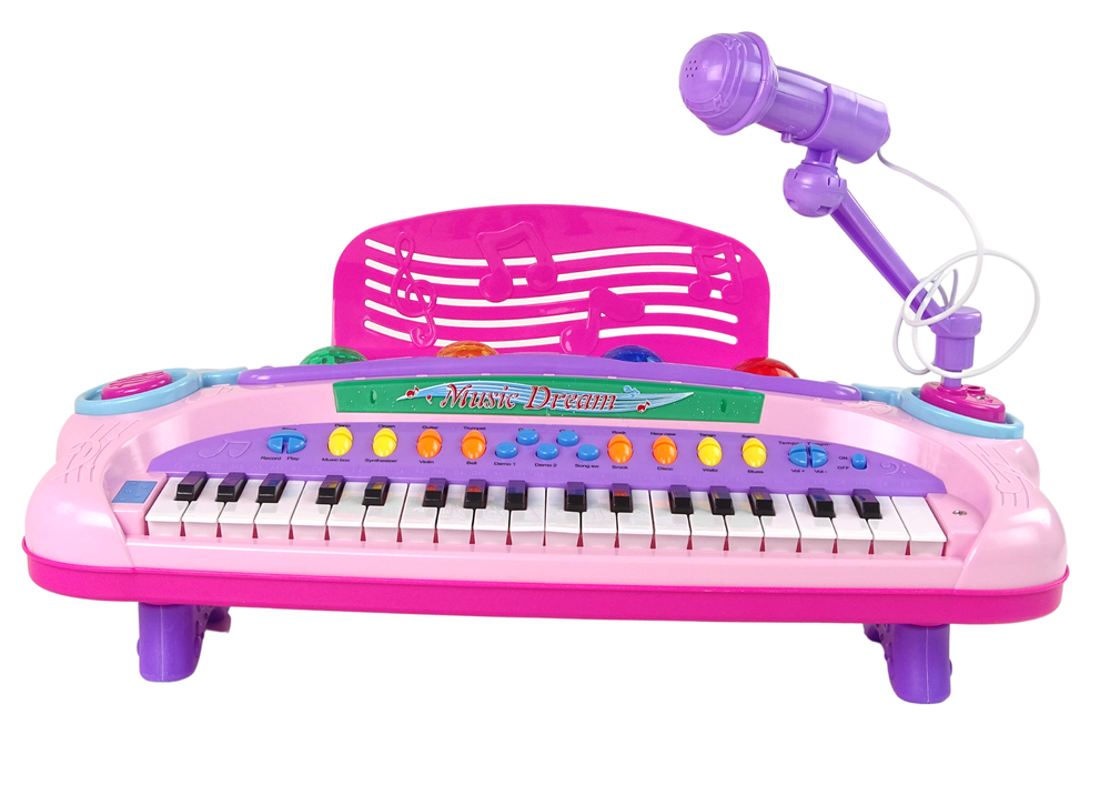 Didelis interaktyvus muzikinis kūdikio pianinas su mikrofonu ir MP3, rožinis
