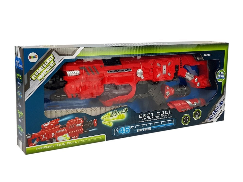 Šviečiantis pistoletas su putplasčio šoviniais, garsas, nuotolis 45 m