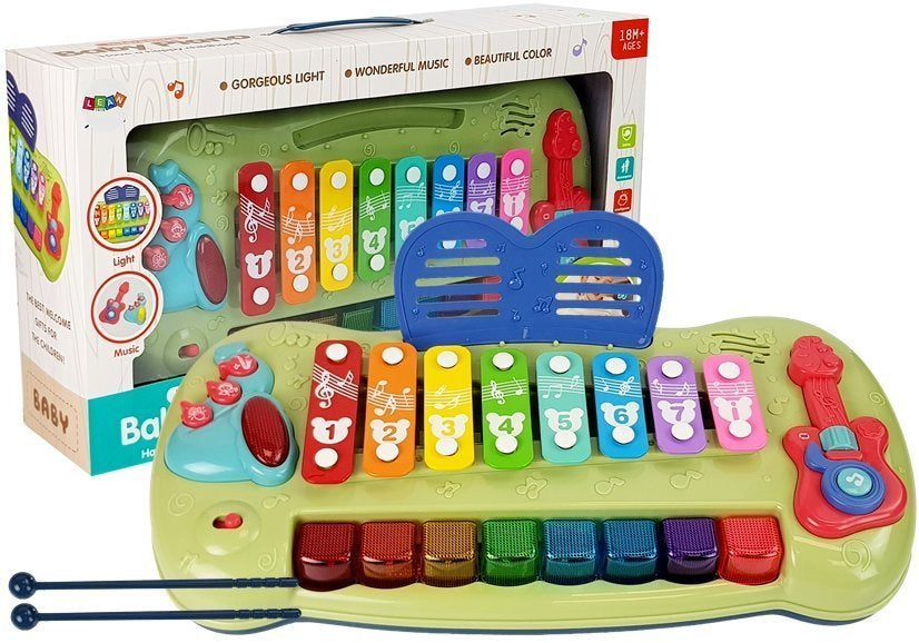 Kūdikio pianinas su cimbolais, apšviečiamais klavišais ir muzika