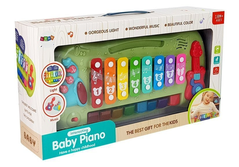 Kūdikio pianinas su cimbolais, apšviečiamais klavišais ir muzika
