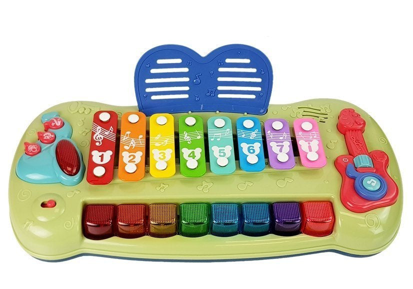 Kūdikio pianinas su cimbolais, apšviečiamais klavišais ir muzika