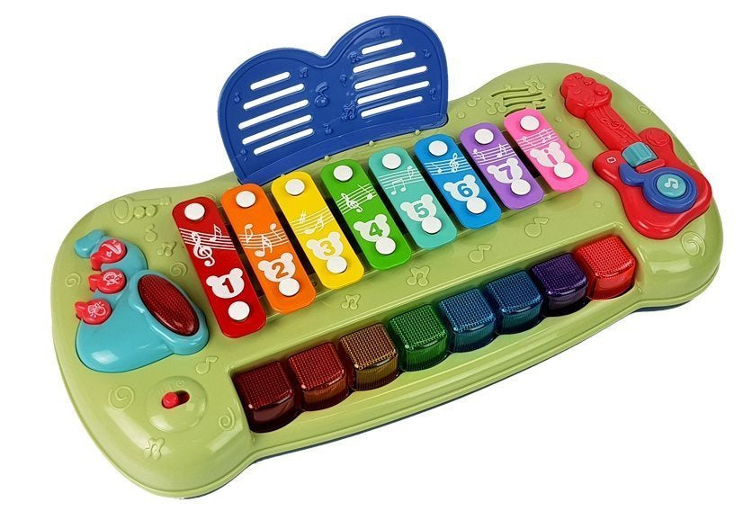 Kūdikio pianinas su cimbolais, apšviečiamais klavišais ir muzika