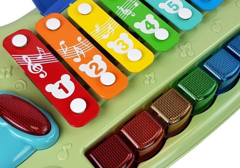 Kūdikio pianinas su cimbolais, apšviečiamais klavišais ir muzika