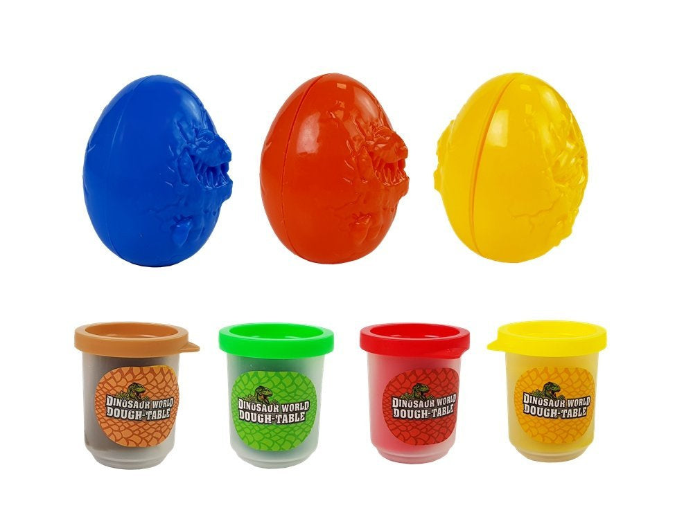 Plastilino rinkinys su dinozaurais ir kiaušinių formelėmis, 12 dalių, 4 spalvos