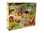 Plastilino staliukas „ramunė“ su dinozaurais, kiaušiniais, formelėmis ir ugnikalniu su šviečiančia lava, 4 spalvos