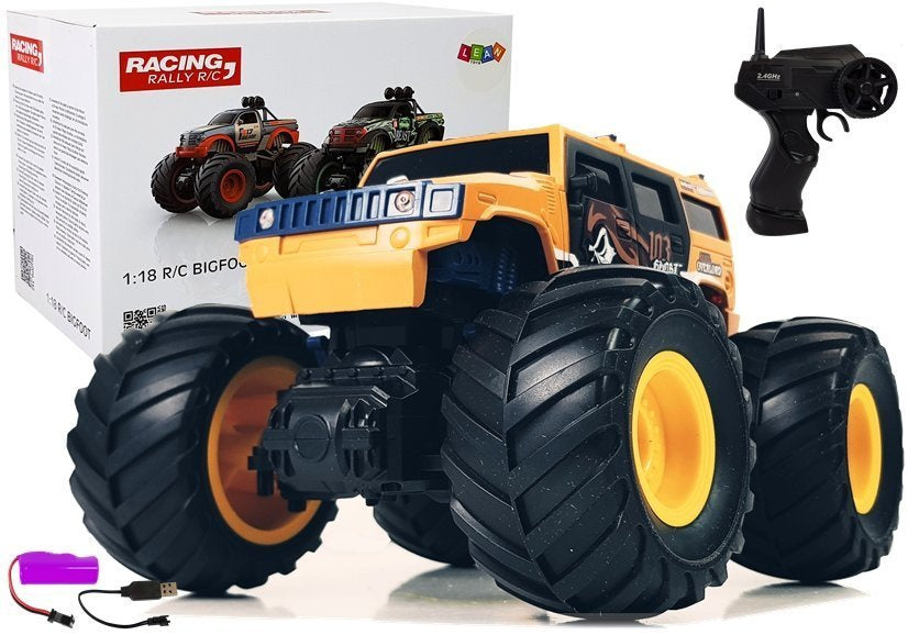 Bekelės automobilis Bigfoot su dideliais ratais, nuotoliniu būdu valdomas 2.4G 1:18, geltonas