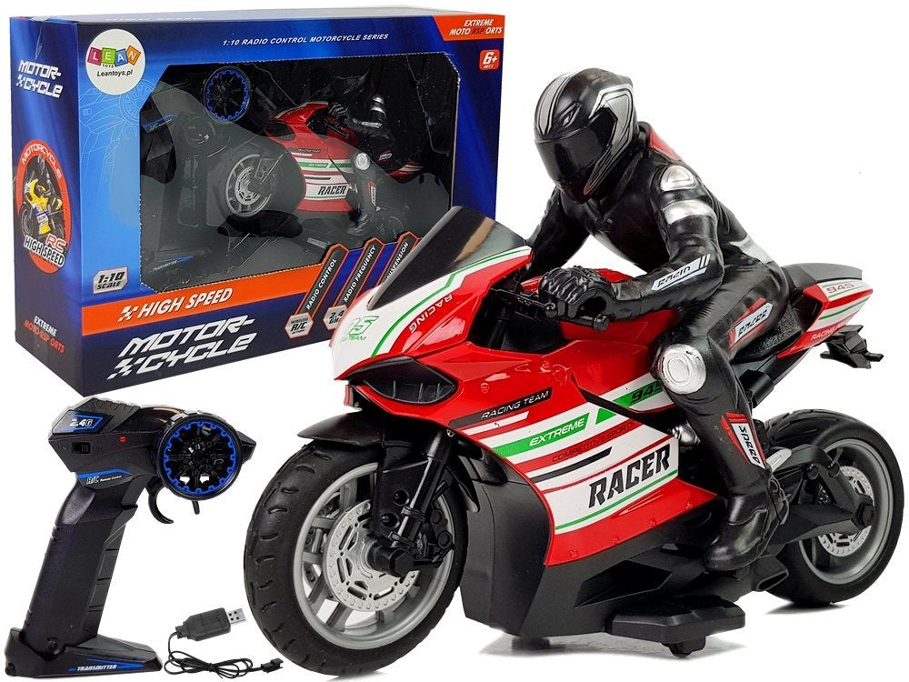 Sportinis motociklas 2.4G, nuotoliniu būdu valdomas, nuotolis 35 m, raudonas