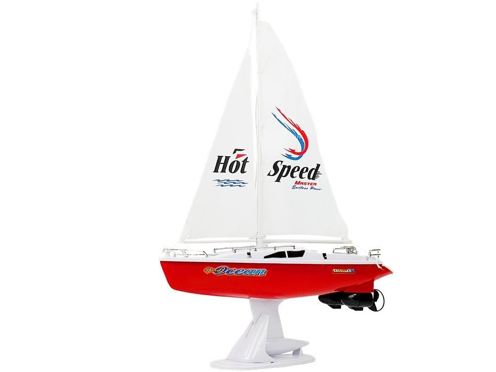Nuotoliniu būdu valdomas burlaivis 50 cm, vairo tipo pultas, 27 MHz, 15 km/h, raudonas