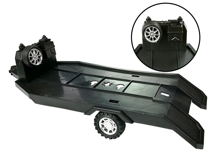 Transporto priemonių rinkinys: juodas monster truck ir balta priekaba, 58 cm