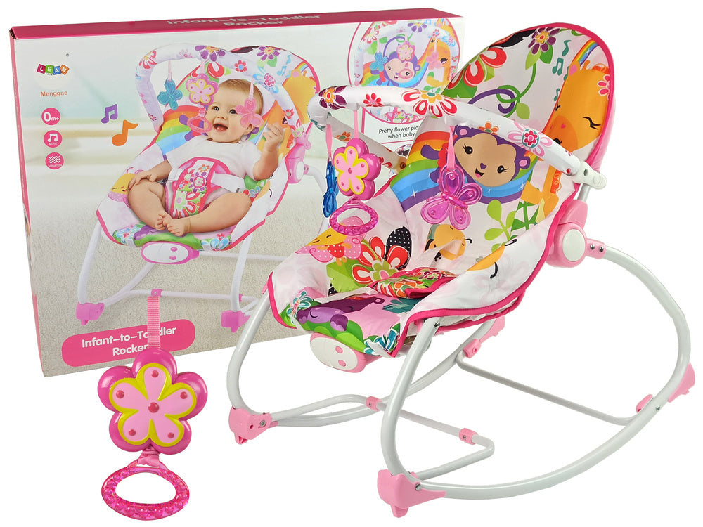 Supamas krėslas 2in1 „gėlė“, rožinis, su garsais ir vibracija