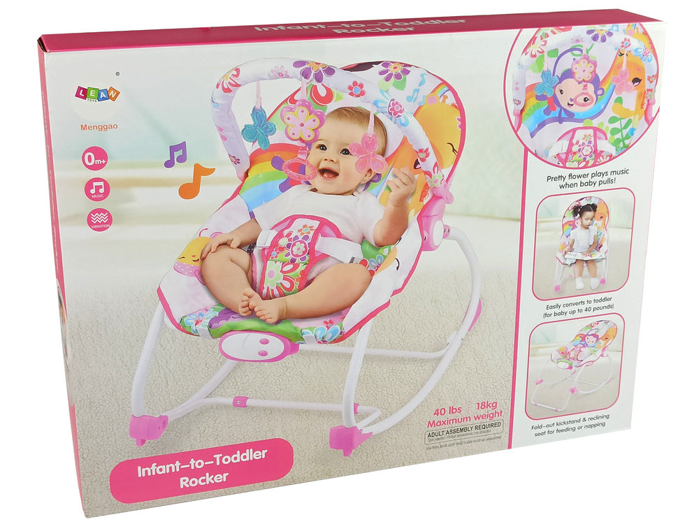 Supamas krėslas 2in1 „gėlė“, rožinis, su garsais ir vibracija