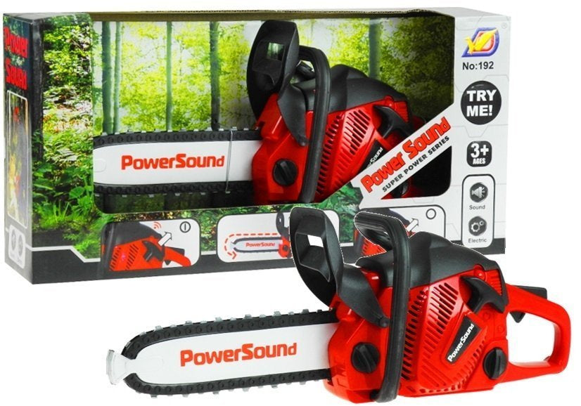 Realistiškas grandininis pjūklas su garsu
