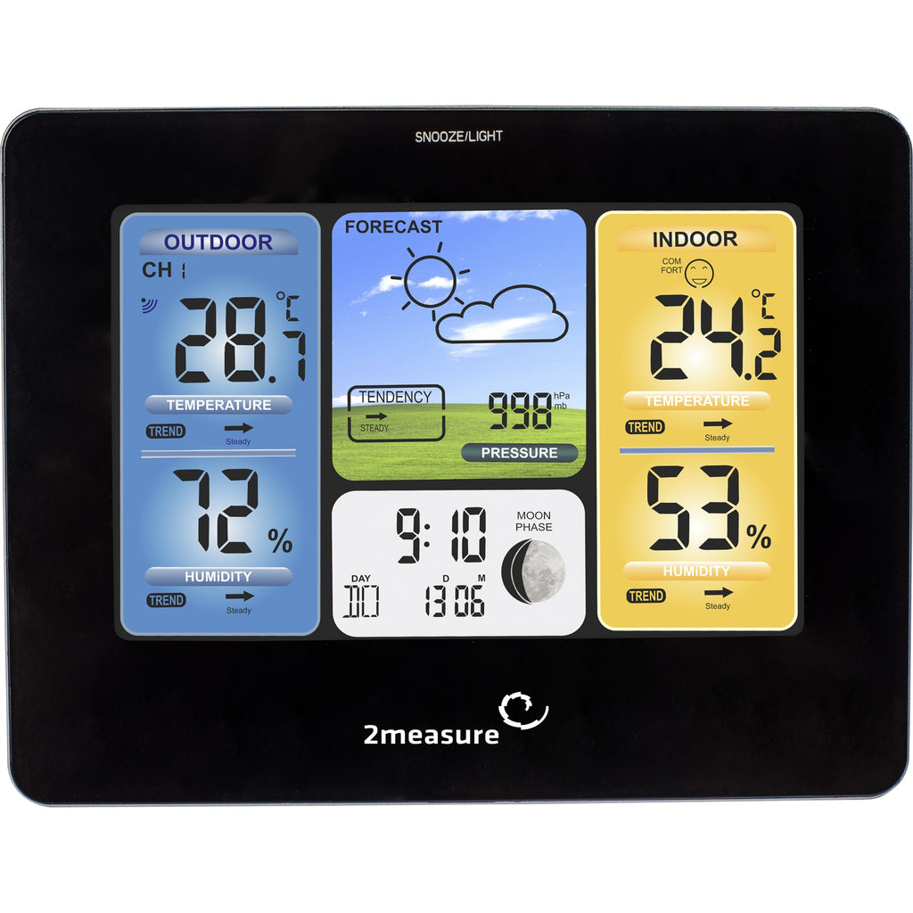 Meteorologinė stotis RCC – Elektroninė, bevielė, jutiklinė, juoda