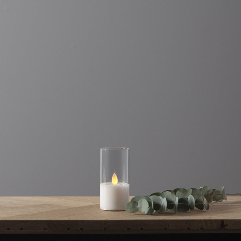 LED žvakė su tikro stiklo gaubtu, 12,5 cm