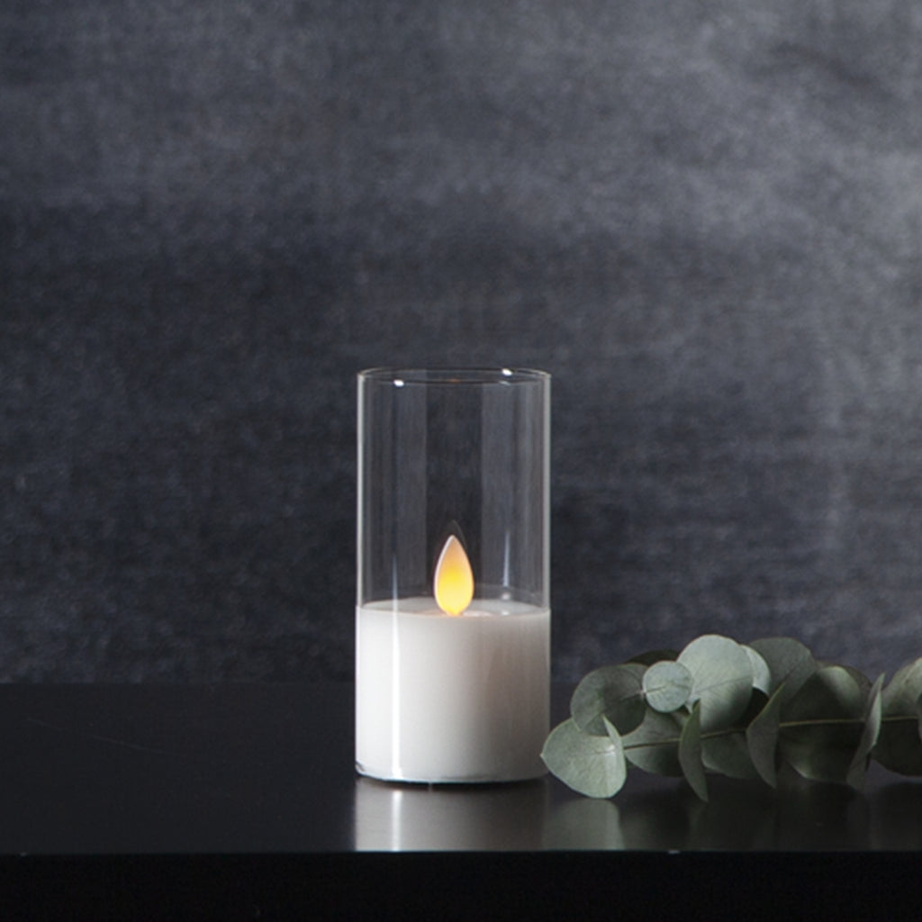 LED žvakė su tikro stiklo gaubtu, 12,5 cm