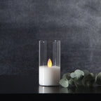 LED žvakė su tikro stiklo gaubtu, 10 cm