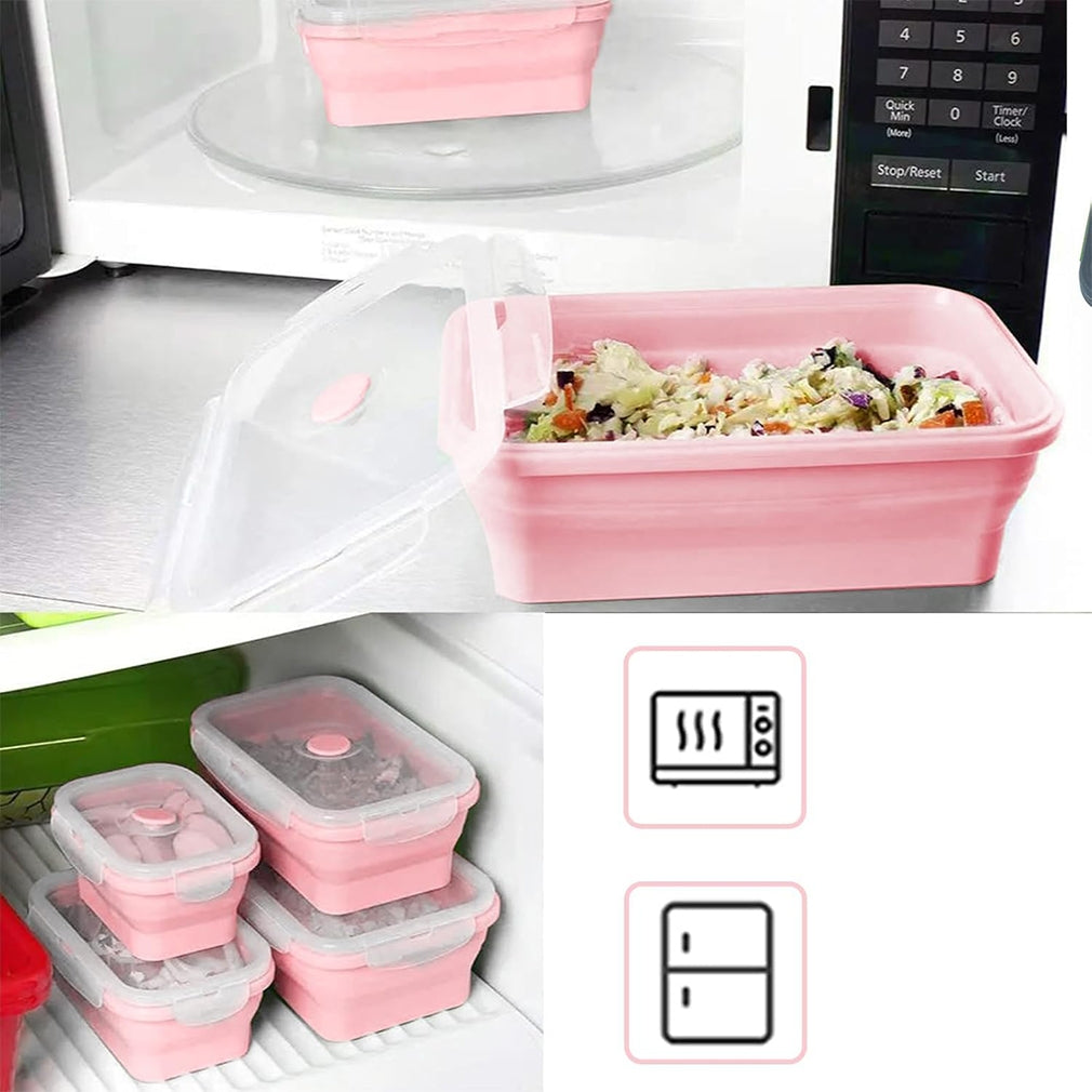 Stačiakampių silikoninių maisto indelių rinkinys (rožinė)