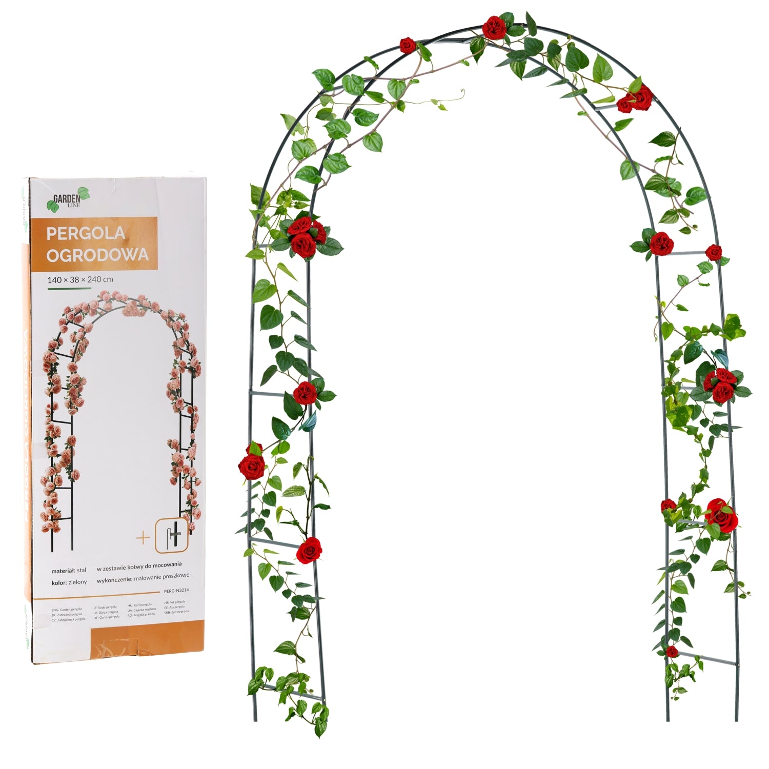 Metalinė sodo pergola vijokliniams augalams 140 × 38 × 240 cm