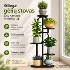 Metalinis augalų stovas 6 vazonams, 90 cm