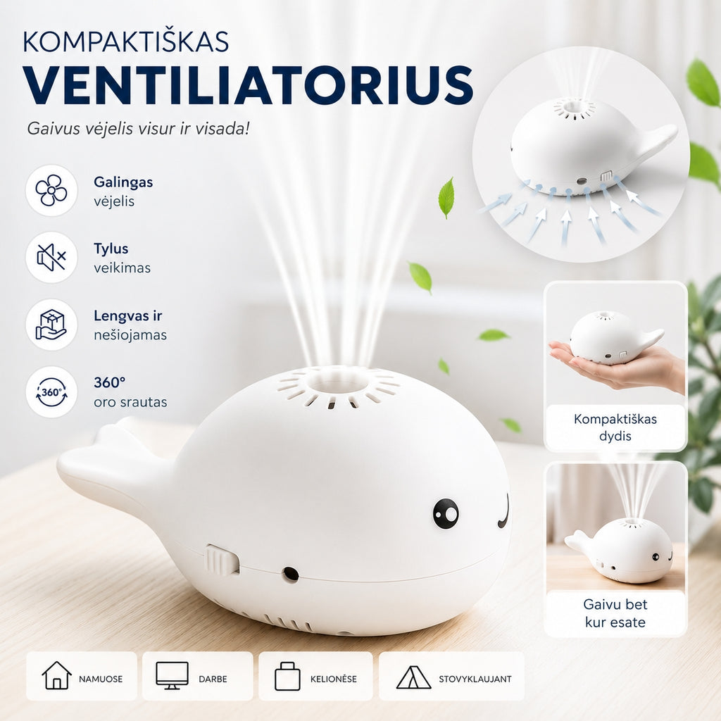 Mini ventiliatorius su skraidančiu kamuoliuku (baltas)