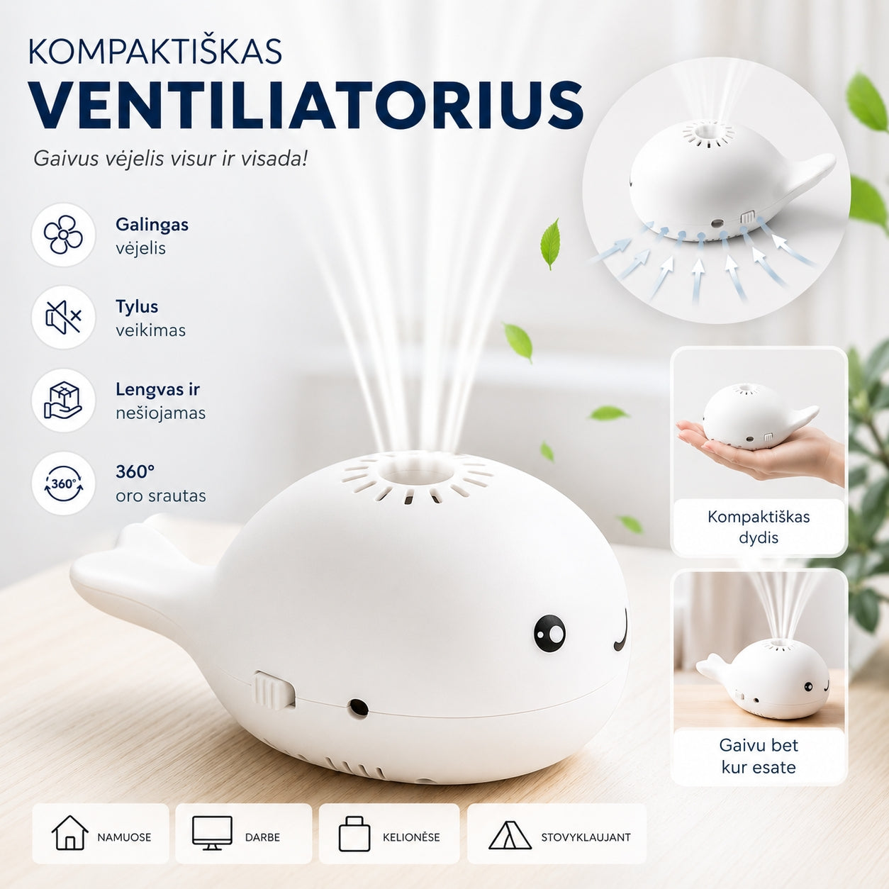 Mini ventiliatorius su skraidančiu kamuoliuku (baltas)