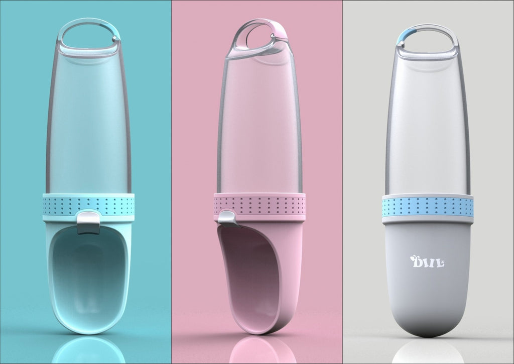 Nešiojamas vandens buteliukas–girdykla šuniui 350 ml